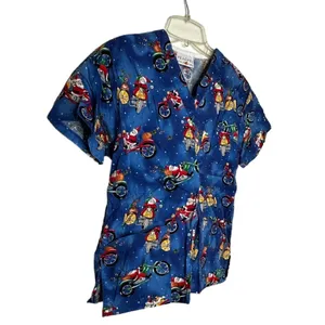 Peaches Uniforms Christmas Santa Motorcycle Scrub Shirt‎ thumbnail 4