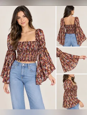Live 4 Truth Size M Floral Boho Crop Top Bell Sleeve Blouse thumbnail 2