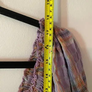Free People Purple Plaid Puff Sleeve Babydoll Blouse Cropped Women's size Large thumbnail 9