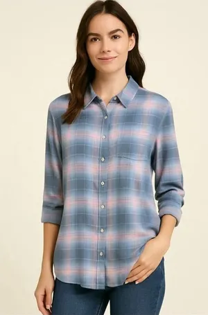 TOMMY Hilfiger women button down shirt top blouse plaid Sz M thumbnail 1