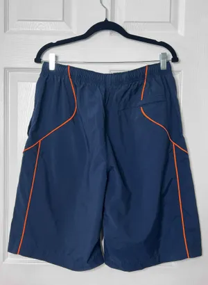 VTG Y2K Nike Mens Navy Blue Athletic Shorts Size L Gray Tag Orange Swoosh Retro thumbnail 2
