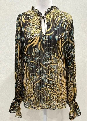 White House Black Market Black and Gold Blouse thumbnail 1