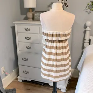 Forever 21 Strapless Oatmeal Taupe Striped Mini Dress Knit Beach Coverup Womens Small thumbnail 7
