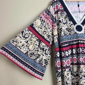 Melissa Paige Tunic Blouse 3X Blue Peasant Crochet Paisley Empire Bell Sleeve thumbnail 5