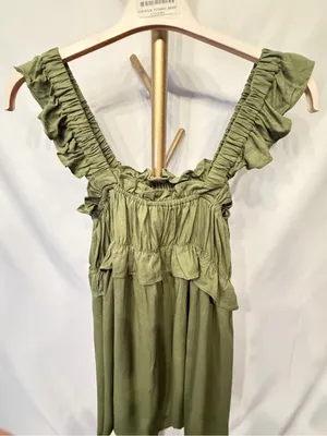 Petal & Pup- NWT- Orion Frill Strap Mini Dress - Olive Small thumbnail 10