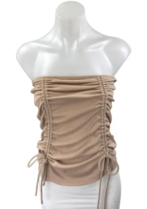 Princess Polly Brown Strapless Sleeveless Ruched Tie Ribbed Tube Tank Top Size 2 thumbnail 1