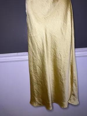 Cider Dress Womens Medium Yellow Satin Lace Cowl Neck Backless Slip Maxi thumbnail 5