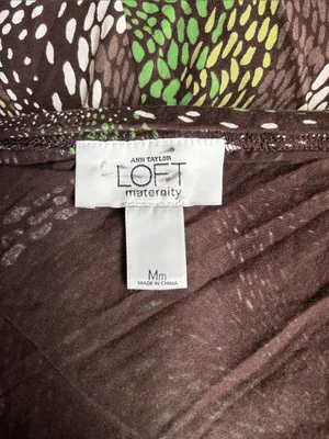 LOFT Brown, Green and White Abstract Swirl Short Sleeve Blouse thumbnail 2