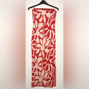 House of Harlow 1960 knit Red and White Maxi Dress tube top with slit bottom thumbnail 4