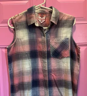 Grace Sleeveless Plaid High Low Dress - Pink and‎ Blue thumbnail 1