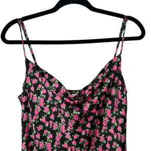 WAYF Floral Satin Slip Midi Dress Large‎ Black Side Slit Cowl Neck thumbnail 4