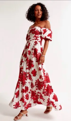 Abercrombie & Fitch Emerson Off‎ Shoulder Floral Midi Dress XSP Petite thumbnail 1