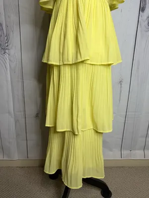 She + Sky Sz M Yellow Lined Chiffon Pleated Tiered Ruffle Midi Dress Sleeveless thumbnail 5