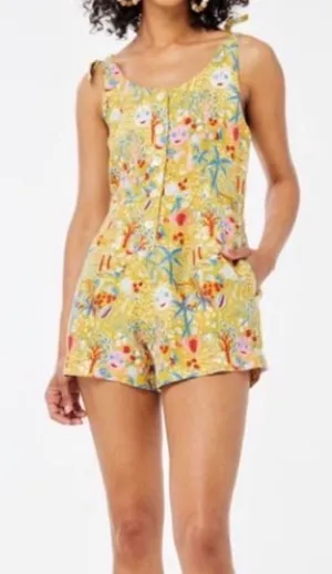Roller Rabbit Yellow Floral Sleeveless Button Romper thumbnail 1