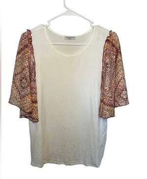 Cha cha vente white with colorful sleeves size large thumbnail 1