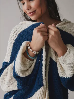 Urban Outfitters BDG Tyler Chunky Blue and Cream Striped Open-Front Sweater thumbnail 2