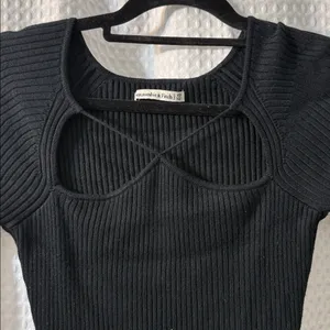 Abercrombie & Fitch Black Knit Ribbed Long Sleeve Mini Dress Chest Cutout Sz XS thumbnail 3
