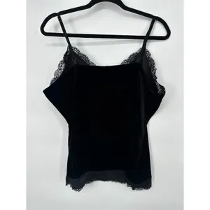 Y2K Black Velvet Cami Tank Top Lace Trim Size 1X Whimsigoth‎ Gothic Romantic thumbnail 3