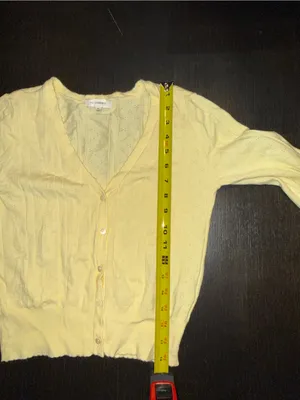 No Comment Yellow Pointelle Knit Cropped Cardigan Sweater V-Neck Button Boho thumbnail 5