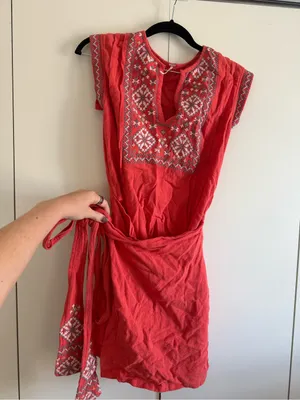 Free People FP Running Wild Embroidered Mini Dress Papaya/Clay Cross Stitch thumbnail 2