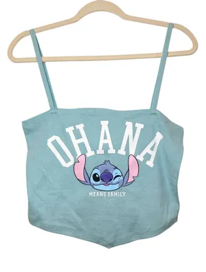 Disney Lilo & Stitch "Ohana Means Family" Light Blue Crop Tank Top Size L NWOT thumbnail 1