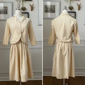 Vintage 50s Yellow Seersucker Stripe Blouse Skirt Outfit Mix and Match XS thumbnail 2