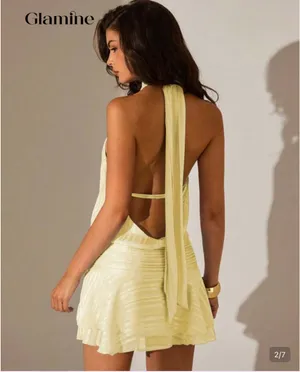 SheIn Light Yellow Halter Dress thumbnail 2