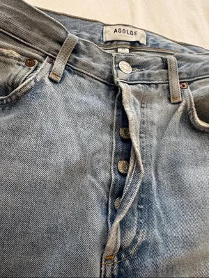 Agolde Light Blue Flare Jeans with Knee Rips thumbnail 3