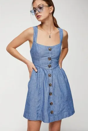 Free People Carolina Chambray Mini Dress thumbnail 1