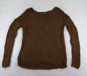 Vince Womens Brown Chunky Wool‎ Blend Open Knit Boat Neck Sweater V039673413 M thumbnail 1