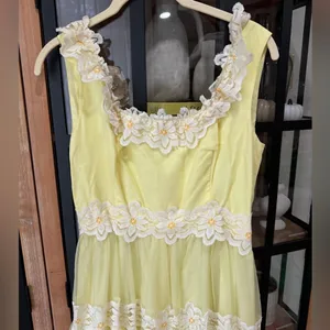 Nanette Lepore Vintage 1960s Nadine Lace Gown Union Made ILGWU Maxi Party Dress daisy flowers thumbnail 8