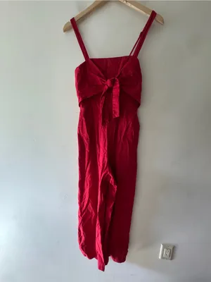 Abercrombie & Fitch Tie Front Red Jumpsuit Smocked Back Wide Leg thumbnail 2