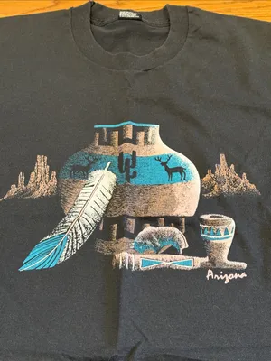Black Aztec Pottery Printed T thumbnail 2