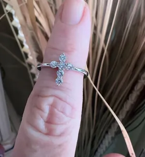 Sterling Silver Cross Clear CZ Ring thumbnail 1