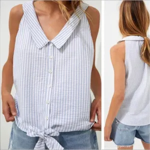 Anthropologie pilcro striped button down‎ tie front blouse top Sz S thumbnail 2