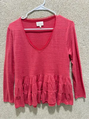 Anthropologie deletta baby doll top long sleeve marled ruffles feminine boho S thumbnail 1