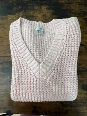 J.Crew Preppy & Cozy Women's V-Neck Waffle Knit Sweater in Soft Pink Small thumbnail 9