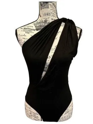 Lulu's Black One Shoulder Knotted Slit Front Body Suit womens Small S NWT thumbnail 1