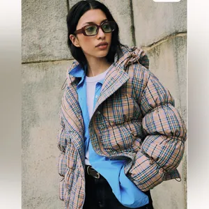 Free People Party‎ of One Plaid Puffer jacket in tan combo- NWT XS Sold Out thumbnail 2