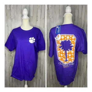 Hanes NWT Clemson Tigers Women's Large‎ Purple Paw Palm Tree "Clemson Girl" T-Shirt thumbnail 2