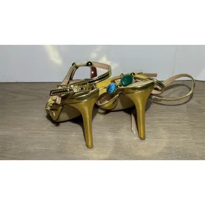 Cute formal Gold Strappy Stiletto Sandals Gemstone Beads Size 7 wedding prom thumbnail 4