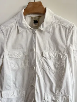 L.L.Bean White Cotton Utility Safari Field Jacket 4 Pocket Button Womens thumbnail 5