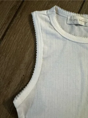 White Ribbed Scoop Tank with Scalloped Trim thumbnail 3