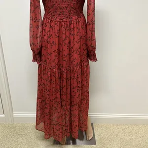 NWT bohme Smocked Tiered Maxi Dress Sheer Sleeves Rust with black design size S thumbnail 7