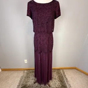 Adrianna‎ Papell Cassis Sequin Beaded Maxi Gown Dress Size 10 Plum Purple Gatsby thumbnail 2
