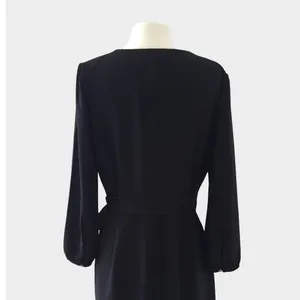 J. Crew Black Crepe Wrap Dress Tie Waist Size 10 Minimalist Classic Professional thumbnail 6