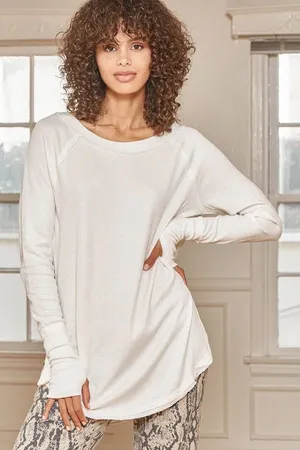 Free People We The Free Snowy Thermal Top Women’s M Ivory Long Sleeve Cozy Boho thumbnail 1