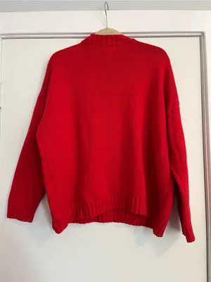 Sincerely Jules Red Crewneck Sweater with White Bow Christmas holiday valentine thumbnail 5