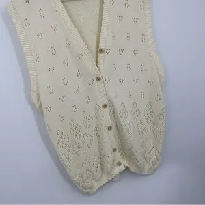 Vintage Y2K Cream Sweater Vest Cardigan Size Medium Boho Coquette Whimsical thumbnail 3