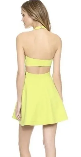 Elizabeth and James Womens Neon‎ Lime Green Halter Cutout Mini Dress Size 4 thumbnail 1